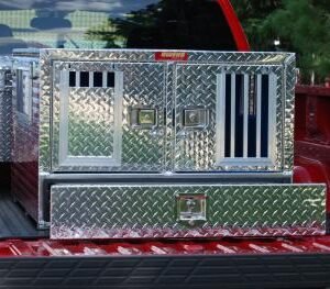 Dog Box 55020W Pro Hunter Series Double Compartment with Bottom Drawer / 38 W x 40 D x 26 H / Standard Vents / Diamond Tread Aluminum / Owens Products