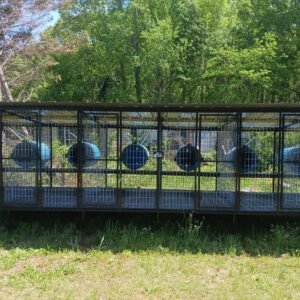 Standard Six-Bay Dog Kennel with Barrel Dog Houses