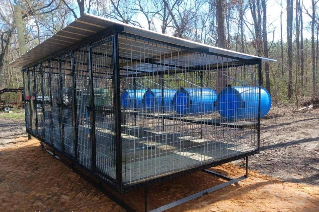 Standard Four-Bay Dog Kennel with Barrel Dog Houses - Image 3